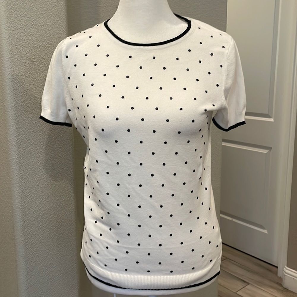 ELLE Polka Dot Short Sleeve Woman’s Blouse Size Small